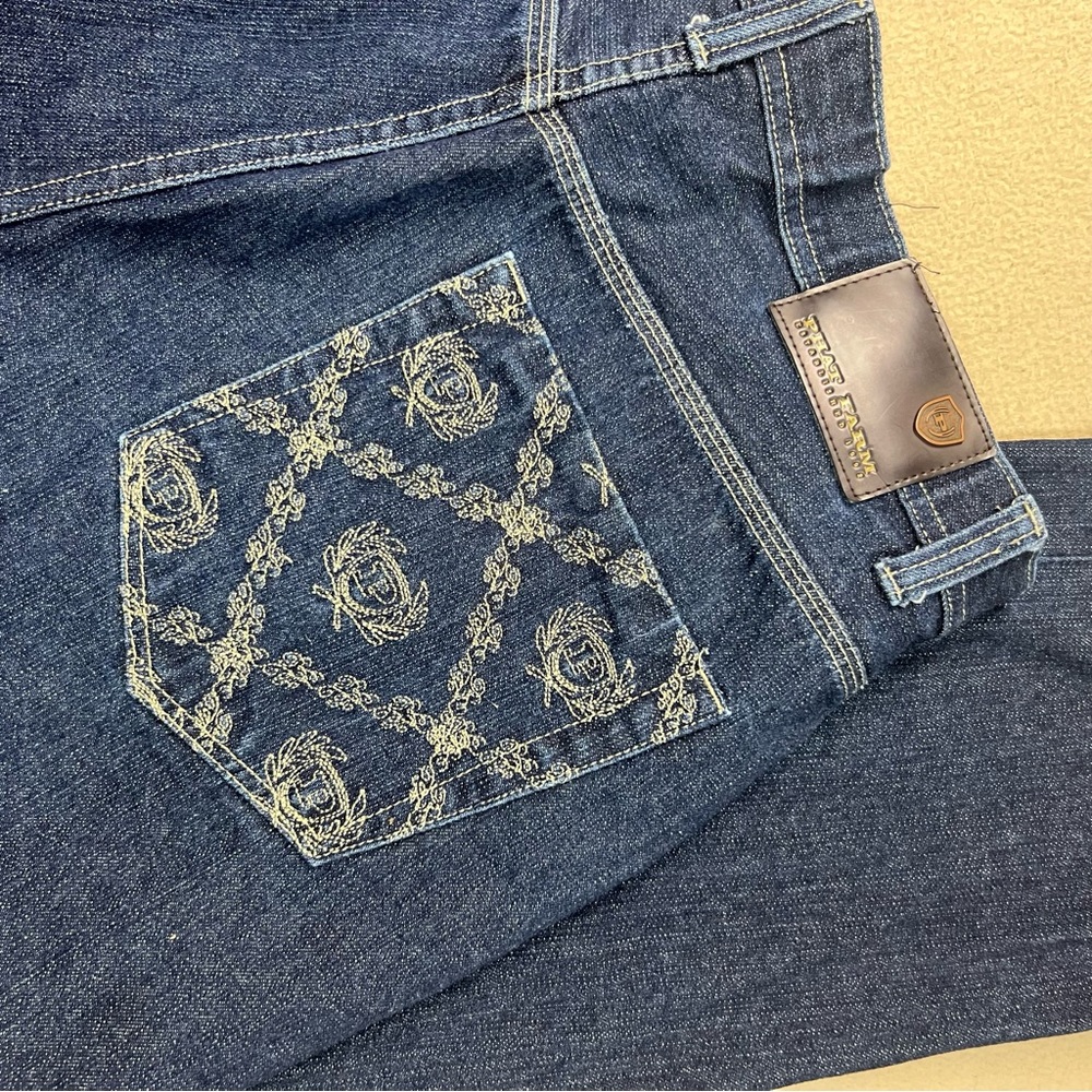 Phat Farm Jeans Mens 40x30 Dark Wash Straight Fit Pants Embroidered Pockets - Picture 10 of 10